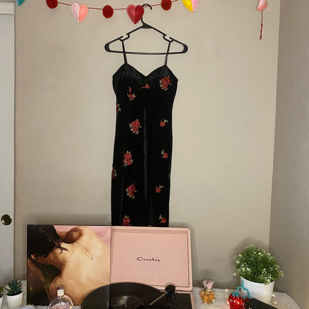 Black Maxi Dress with Embroidered Roses